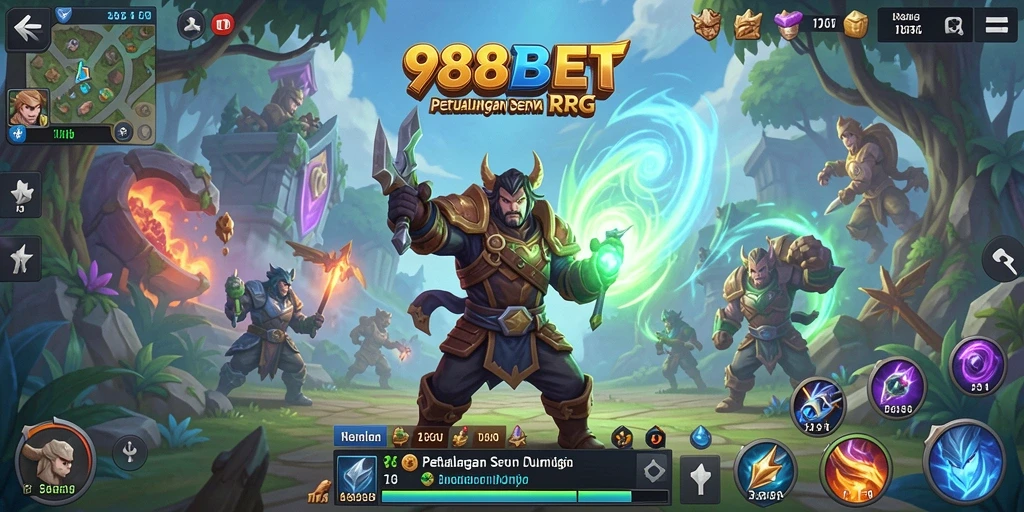 Tangkapan layar utama menampilkan petualangan epik dalam <strong>988BET</strong> dengan karakter yang berinteraksi di dunia RPG.