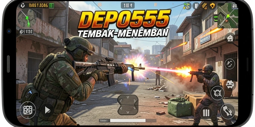 Gameplay seru DEPO555 dengan aksi tembak-menembak yang intens.
