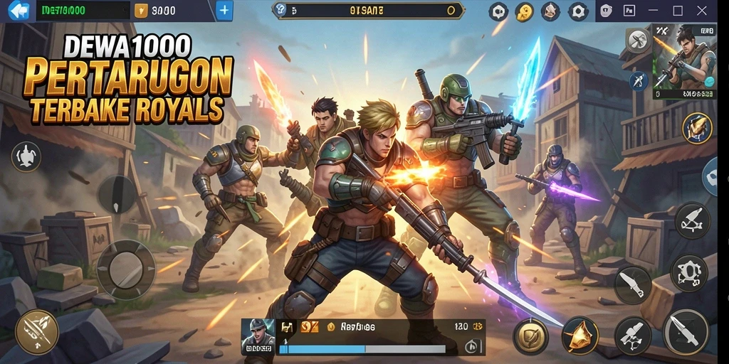Tampilan gameplay DEWA1000 saat pertempuran sengit di arena Battle Royale.