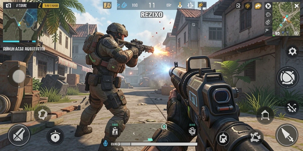 Screenshot gameplay seru dari REZIXO dengan aksi TPS yang intens.