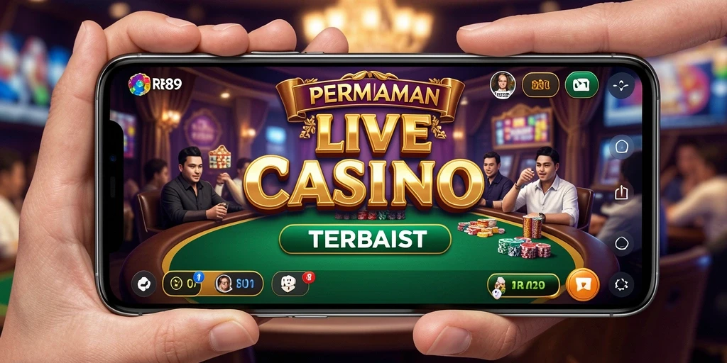 Screenshot gameplay RR89 menampilkan dealer dan meja permainan yang interaktif.